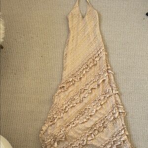 Jovani Tan Gold Halter Slip Dress for Weddings